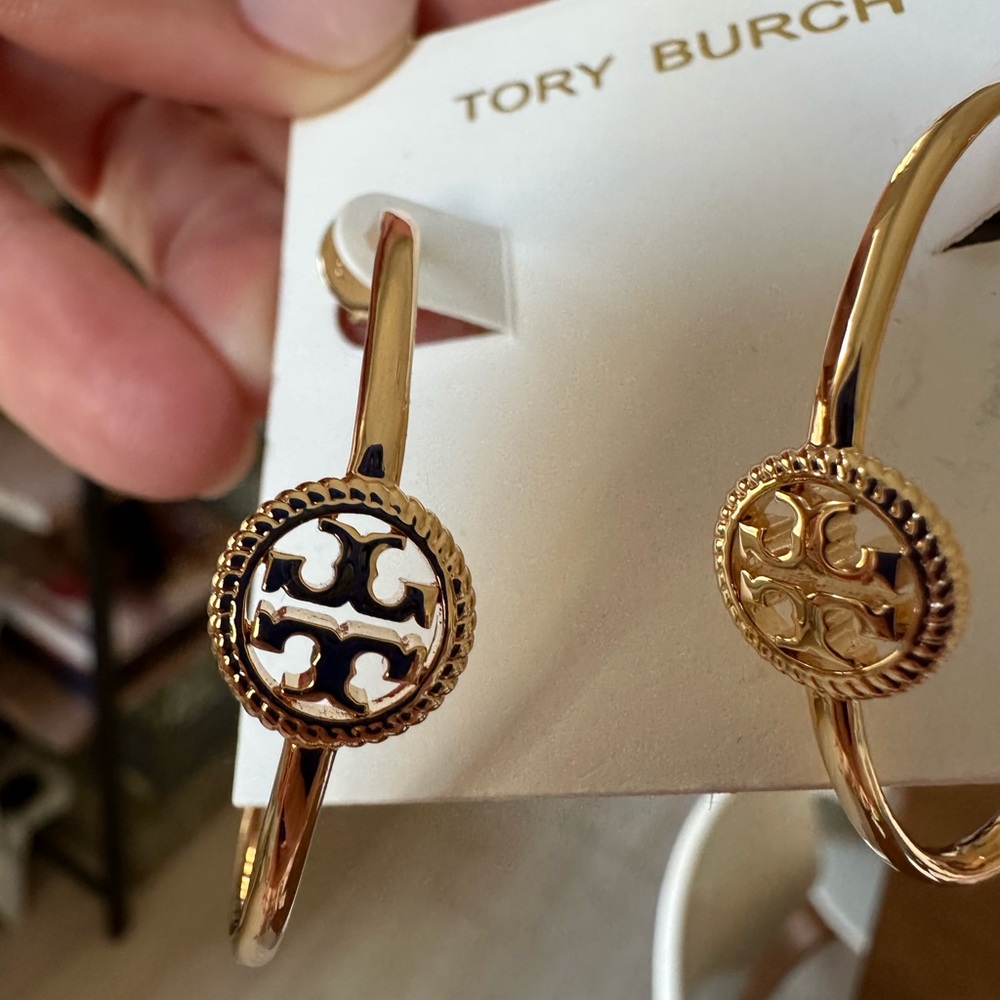 Tory Burch Gold Logo Hoop Earrings